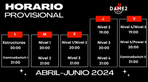 Horario provisional Dame2Salsa Salsa Cubana en Madrid - Abril 2024