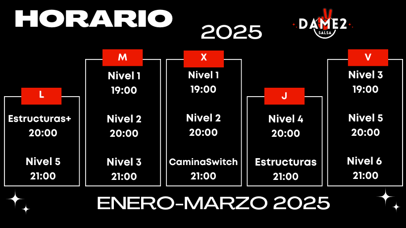 Horario Dame2Salsa - Salsa Cubana en Madrid - Enero 2025