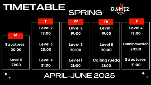Schedule Dame2Salsa Cuban Salsa in Madrid - Spring 2025