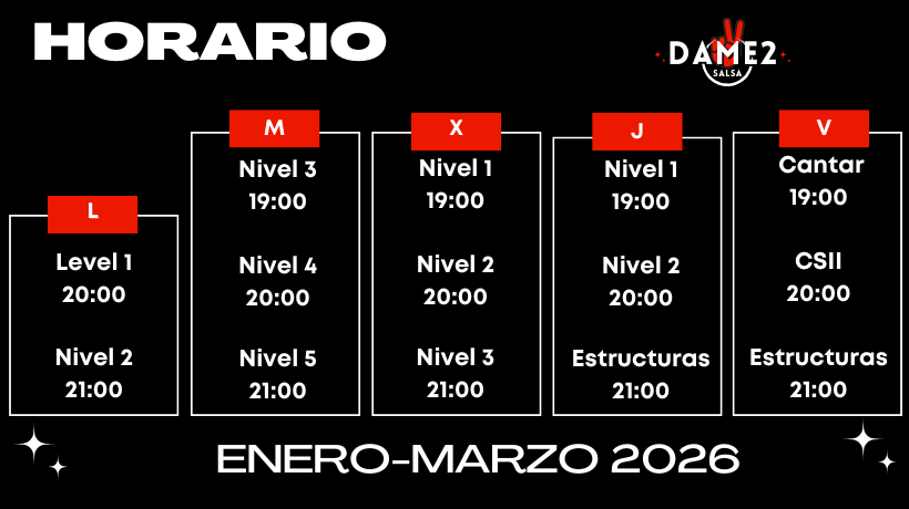 Horarios Dame2Salsa Salsa Cubana en Madrid - Enero 2026