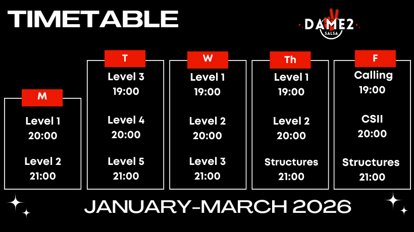 Schedule Dame2Salsa Cuban Salsa in Madrid - January 2025